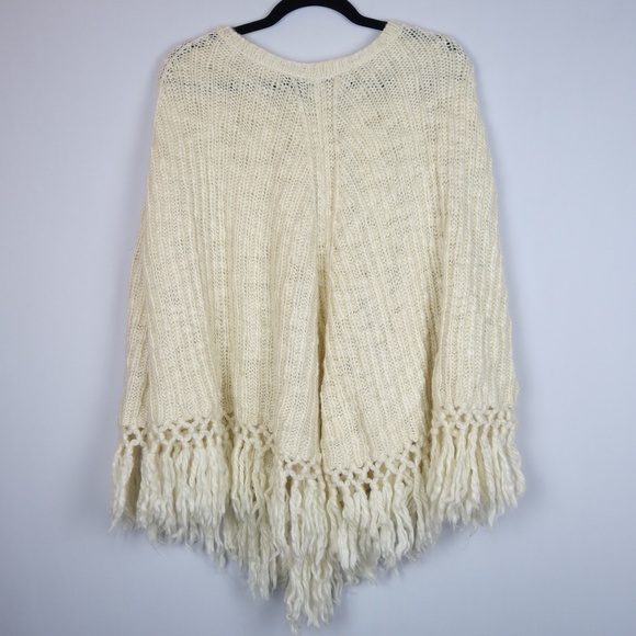 Lauren Ralph Lauren Pullover Cable Knit Poncho Sweater w/ Fringe, Size L / XL - Picture 1 of 7